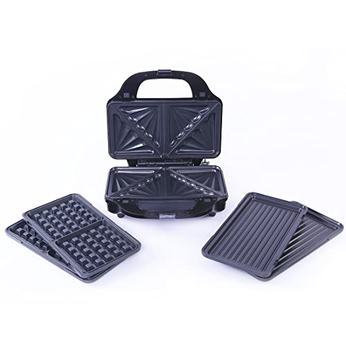 Wonderchef Prato Plus 3 in 1 Grill Sandwich, Grill & Waffle Maker, 900W