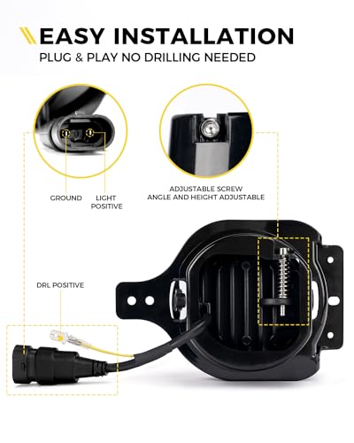 Image of 300% Bright 60W LED Fog Lights w /DRL Compatible with 18+ Jeep JL JT, Amber | 2 Light Functions, Angel Eye, Adjustable Angle, Waterproof, Plug N Play, DOT Approved