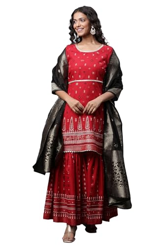 Image of Aurelia Polyester Women Kurti With Sharara and Dupatta Set