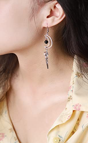 Sacina Gothic Crescent Moon Skull Earrings, Zinc Alloy Moon Bird Skull Pendant Earrings, Goth Jewelry Gift for Women2