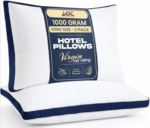 LUX Décor Gusseted Style Soft Hotel Pillows Set of 2 – for Side, Stomach & Back Sleepers - Down Alternative Hotel Bed Pillows – 100% Microfiber Cover, Virgin PSF Fill – Navy, Queen 26x18