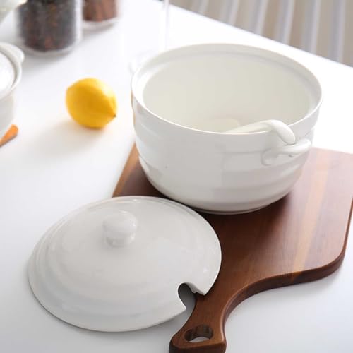 Ceramiczna miska do zupy z pokrywką i chochlą – elegancka miska do serwowania do domowej kuchni i restauracji