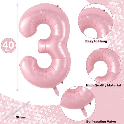 Image of Big 13th Birthday Balloons, 40 Inch Pastel Pink Number 1 & 3 Helium Foil Balloons for 13 Year Old Birthday Decor, Self Inflating Mylar 31st Birthday Balloons for Girls Anniversary Party Decorations