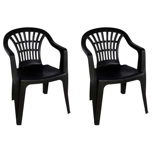 Acan Tradineur - Pack de 2 Sillas apilables con reposabrazos - Fabricado en Polipropileno - Ideales para Exterior, jardín, terraza, Patio - Ligeras y Resistentes - 80 x 57 x 56 cm - Color Negro