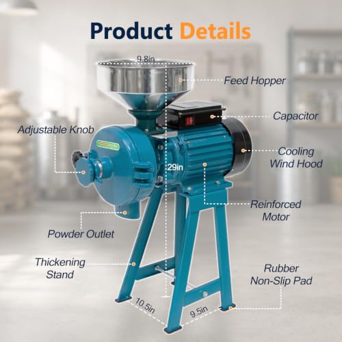 Image of H&ZT 3000W Electric Grain Mill, 110V Corn Wheat Rice Grinder, 2800 RPM | 150mm Grinding Disc, Up to 166 lb /h Output, Galvanized Iron Housing, Dry or Wet & Dry Models for Home and Farm Milling