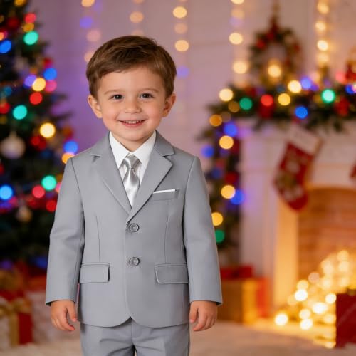 Image of Baby Boy Formal Suit for Toddler Infant Tuxedo Dress Suits | Little Gentleman, Wedding Ring Bearer Outfit, Vest Pants Long-Sleeve Shirt Tie, Birthday Party Christmas Prom, Classic