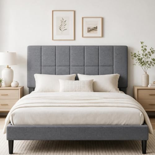 Image of Marsail Queen Bed Frame with Headboard,Sturdy Bed Frame with Solid Bed Slat