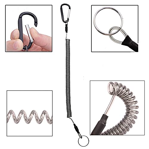 BB Hapeayou Coiled Lanyard (7pcs) Safety Retractable Coiled Tether with Carabiner for Fishing, Pliers, Boating, Tool (Black)