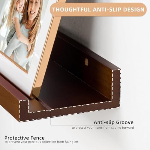 Image of Wooden Wall Mounting Shelves for Decorative Wall Shelf for Books, Decor, and Display - Elegant Space-Saving Design (Teak Finish, 46 INCH)