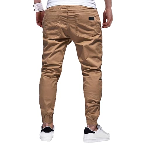 Men's Chino Cargo Pants Drawstring Stretch Slim Fit Joggers Pants Comfy Fashion Outdoor Twill Track Sweatpants3