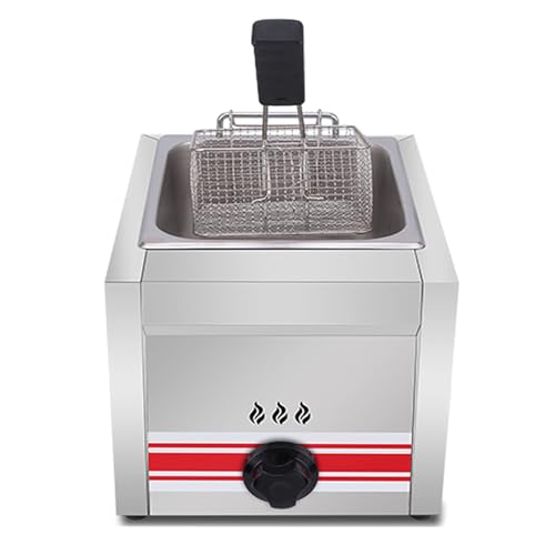 WBRSybUK 10L/20L Stainless Steel LPG Fryer, Commercial Gas Fryer, Adjustable Firepower, For Chips Donuts, Detachable Basket And Lid, Non Stick Coating Easy Clean,10L