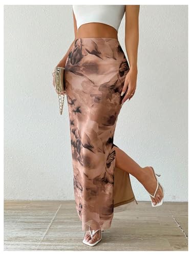 Women's Tie Dye Bodycon Long Skirts Mesh Split Thigh High Waisted Party Cocktail Skirt3