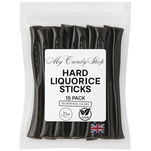 Hard Liquorice Sticks x15 Classic Retro Sweets with Rich Flavour Traditional Chewy Black Licorice Candy Vegan & Halal Sweets Old Fashioned British Confectionery for Candy Lovers & Gifting