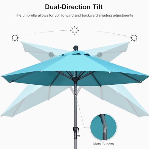 Image of PURPLE LEAF Patio Market Umbrella 9' Round Dual Tilt Turquoise Blue 8 Ribs