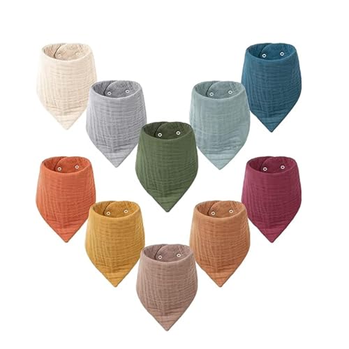 JUGLUTE Baberos para Bebé 10 Piezas, Super Absorbentes y Suaves 100% Algodón, Impermeables con 6 Capas Engrosadas,...