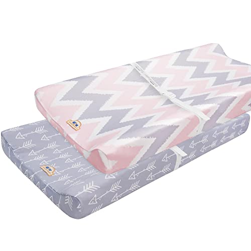 Image of BlueSnail Print Changing pad Cover Set 2PK, Breathable and Comfortable Changing Pad Cover for Boys and Girls (Gray+Pink Wave)