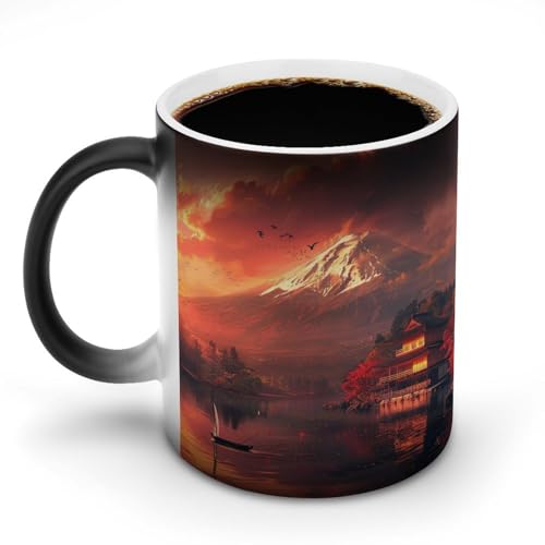 富士山秋の夕焼け赤い風景マグカップ 変色カップ 美しい日本の風景写真 魅惑的な色彩の風景 コーヒーカップ 高級 おしゃれ 人気 誕生日プレゼント ギフト 贈り物 彼女 妻 友人 家族 愛する人への素敵なプレゼント バレンタインデー 結婚記念日 プレゼント