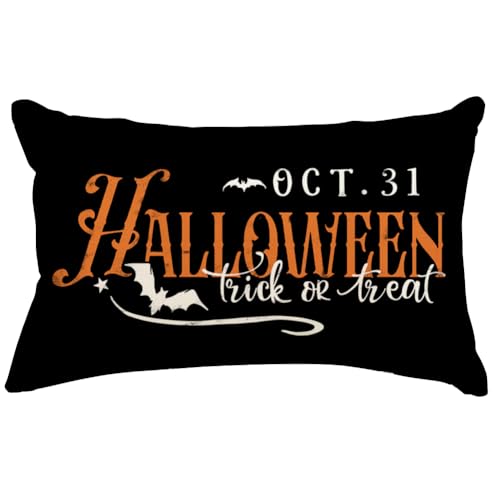 RABUSOFA Halloween Signs Throw Pillow Covers 12x20 inch Trick or Treat Bat Decoration Outdoor Lumbar Cushion Case for Home Couch Sofa Decor(2506-12) (20 x 12 (Pack of 1))