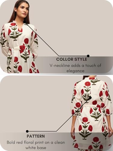Image of Leriya Fashion White Kurti Set for Women | V-Neck Straight Kurta Sets for Woman | Summer Co ord Set For Women Stylish | Ethnic Kurtis for Office Outfit | Floral Printed Kurtis 3 /4 Sleeve