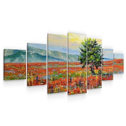 Impression sur toile xxl 7 pièces tableau paysage arbre solitaire déco murale salon