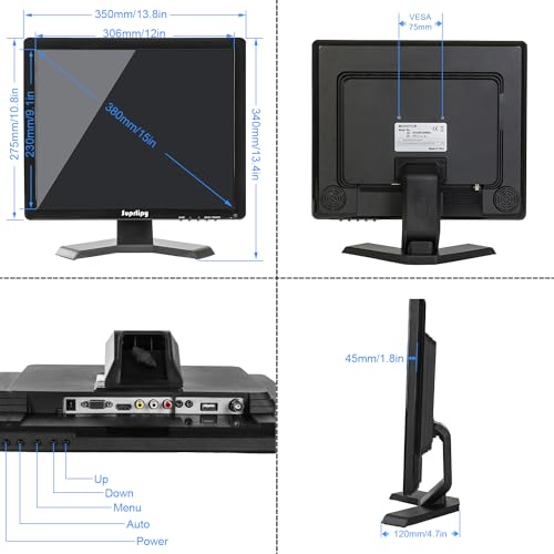 Image of 15 Inch Touch Screen Monitor 1024x768 Support HDMI VGA AV USB BNC, 10 Points Capacitive Touch TFT LED Monitor for Laptop PC Xbox PS5 /PS4 Switch POS Systems Built-in LounSpeakers