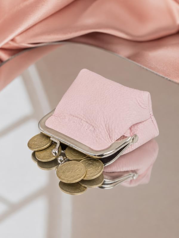 CALFNERO Genuine Leather Coin Pouch for Women & Men | Kiss Lock Coin Purse with Metal Frame Closure | Compact Mini Change Wallet for Coins, Keys & Small Essentials