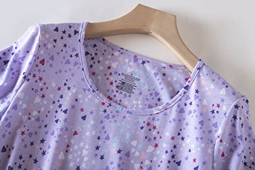 Pnaeong Women's Cotton Nightgown Sleepwear Short Sleeves Shirt Casual Print Sleepdress Xtsy001-Purple+Dragonfly-L #TOP1