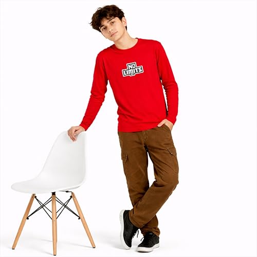 Image of Boys' Graphic T-Shirts - Full Sleeve Crewneck Tee with Vibrant NO Limits Print, Soft for Summer