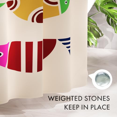 Image of AmazerBath Fish Shower Curtain, Geometric Shaped Fish Bathroom Shower Curtain with 12 Shower Curtain Hooks, Rustic Fabric Shower Curtain Set, 72x72 Inches