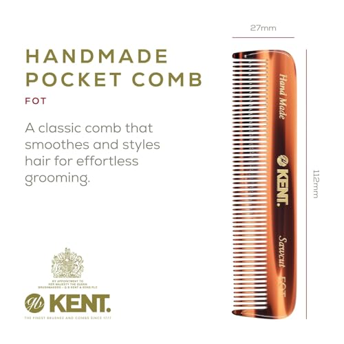 Kent A FOT Handmade Pocket Comb for Men, Women and Kids, All Fine Tooth Hair Comb Straightener for Everyday Grooming and Styling Hair, Beard and Mustache, Saw Cut and Hand Polished, Made in England - Thumbnail 2
