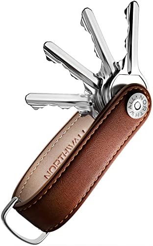 Northwall Key Organizer Keychain, 100% Italian Leather Compact Key Holder, Secure Locking Mechanism, Holds up to 7 Keys, (ThorKey Brown)