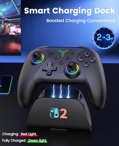 Image of Spican Switch 2 Controller for Nintendo Switch 2 /Switch /OLED /Lite, Wireless Switch Controller with Charging Dock, RGB Switch Pro Controller with Hall Effect, Macro, Turbo and Vibration, Black