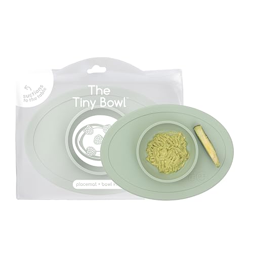 Image of ezpz Tiny Bowl (Sage) - 6 Months+ - 100% Silicone Suction Placemat + Bowl for Infants - Fits All Highchair Trays - Baby-Led Weaning Supplies