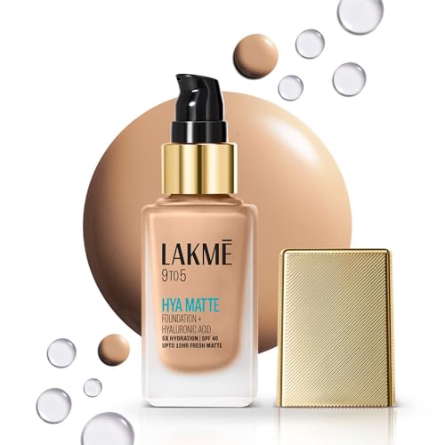Image of LAKME 9to5 Hya Matte Foundation, Neutral Nude, 25ml, for Flawless Matte Complexion, with 5% Hyaluronic Acid Complex & SPF 40, 3x Oil Control, Smudge Proof, for Women