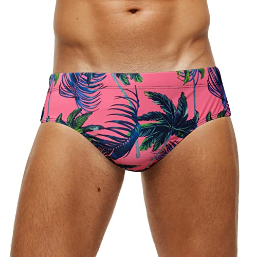 Swim Suit For Men Fruit Prints Bikini Drawstring Waist Invisible Swim Briefs Push Up Quick Dry Bikini Bottoms Classic Basic Summer Swimwear Shorts Pink #TOP25