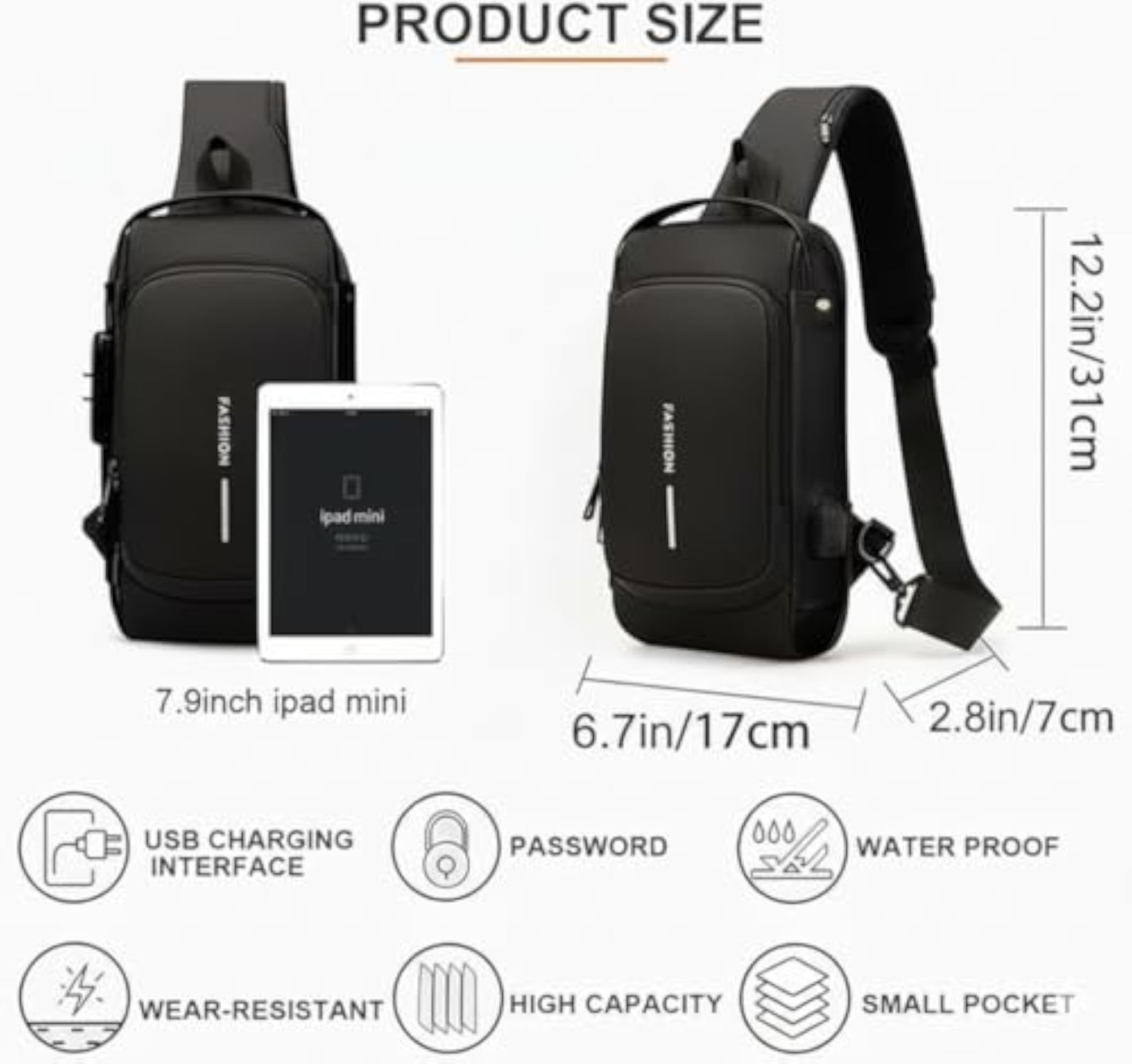 Anti-Theft Crossbody Chest Sling Bag, Unisex