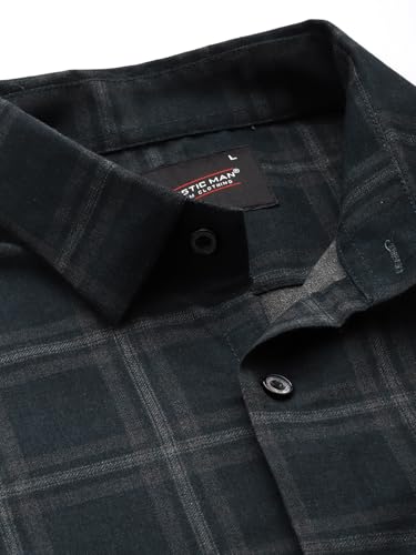Image of Majestic Man Comfort Slim Fit Cotton Blend Checked Casual Shirt