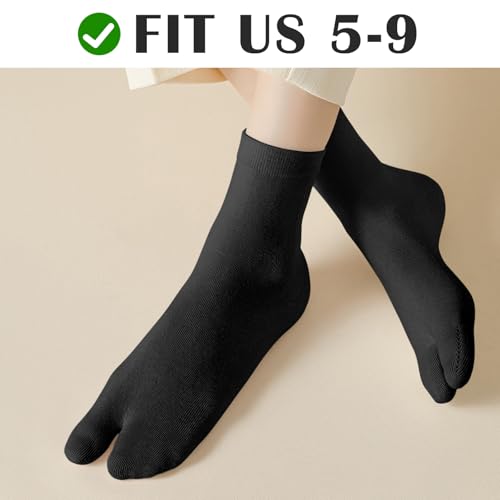 FIYIGO 3 Pairs Tabi Socks for Women, Split Two Toe Tabi Flip Flop Socks Soft Cotton Elastic Japanese Sandal Slipper - 1 White 1 Black 1 Grey - Thumbnail 5