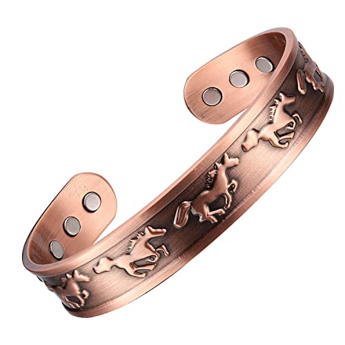 Beach Gypsy's Pure 99.9% Copper Cuff Bracelet, horse bracelet design, with Powerful Neodymium Magnets Pain Relief from Arthritis Joint Pain RSI and Carpel Tunnel