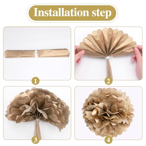 Image of BestoFun 16 PCS Champagne Party Decorations Tissue Paper Flowers Pom Poms Decorations for Girl Groovy Birthday Baby Shower Wedding Bachelorette Room Wall Hanging Decor