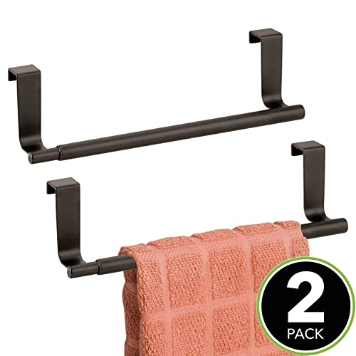 Mdesign Adjustable, Expandable Over Kitchen Cabinet Towel Bar Rack - Hang On Inside Or Outside Of Doors, Hold Hand, Dish, Tea Towels - Customizable To 17" Wide, Omni Collection, 2 Pack - Bronze #TOP1