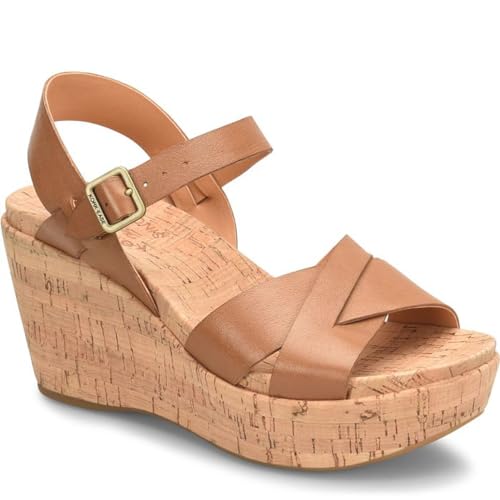 KORK-EASE Women's Ava 2.0 Wedge Leather Sandal, Brown, Size 10