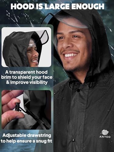 ANYOO Wasserdicht Regenmantel Radfahren Regen Poncho Portable Leichte Regenjacke Mit Kapuze Fahrrad Compact Regen Cape Wiederverwendbare Unisex für Backpacking Camping Outdoors,Schwarz,Einheitsgröße