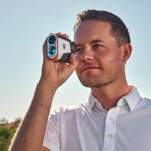 Bushnell Golf Tour V6 Shift Laser Rangefinder, Black | Slope Compensation, PinSeeker, Magnetic Mount, 6X Magnification, 1300 Yard Range, 3D Flyovers in App, Signature Series Golf Towel Bundle