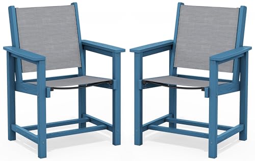 Image of SERWALL Outdoor Textilene Sling Dining Chairs Set of 2, Blue