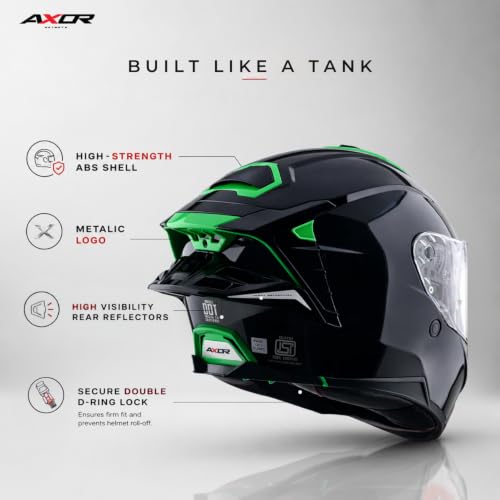 Image of Axor Brutale Corsa Helmet - Dual Spoiler | ECE 22.06, ISI & DOT Certified | Race-Ready Fit with D-Ring & UV-Protected Visor-Black Green, Size:S