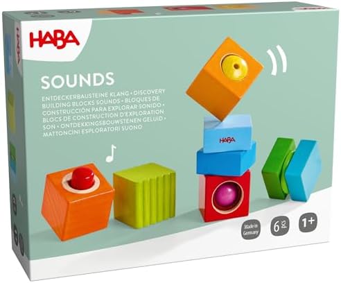HABA Entdeckerbausteine Klangspaß – 6 Kleinkind Klangbausteine ab 1 Jahr | Aus Holz, Baby Musikspielzeug & Montessori Spielzeug zur Wahrnehmung ab 12 Monaten