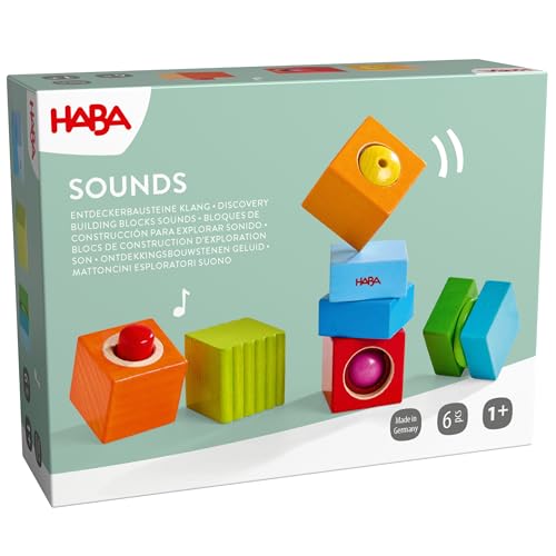 HABA Entdeckerbausteine Klangspaß – 6 Klangbausteine aus Holz für Baby & Kleinkind ab 1 Jahr, Musikspielzeug & Montessori Spielzeug zur Wahrnehmung ab 12M – 2014451001, Edition 2026