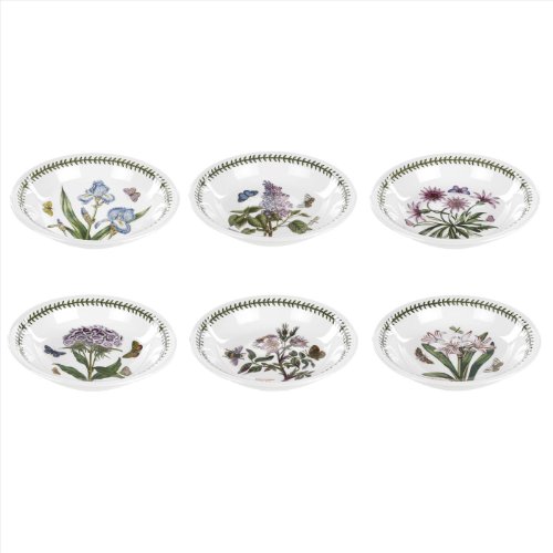 Portmeirion Botanic Garden Pasta Bowl | Set of 6 Bowls with Assorted Motifs | 8.5 Inch | Made from Fine Earthenware | Microwave and Dishwasher Safe | Made in England