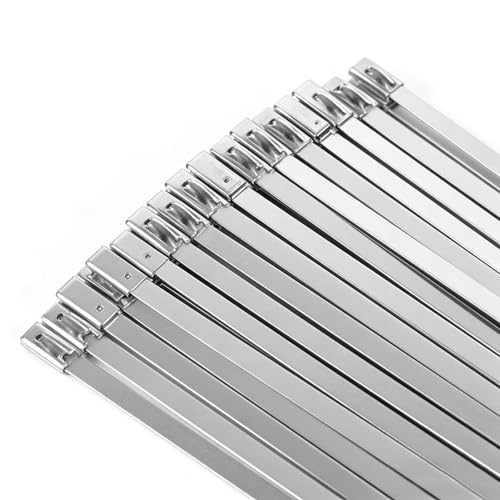 BrtProms Metal Zip Ties, 50PCS 11.8 Inch, 304 Stainless Steel Heavy Duty Self-Locking Cable Ties, Heat Resistant& Corrosion Proof Metal Ties for Outdoor Fence, Pipes, Vehicle and Farm Machinery